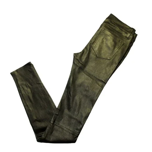 NWT J Brand L624 Stacked Super Skinny in Gold Rush Lambskin Leather Pants 25